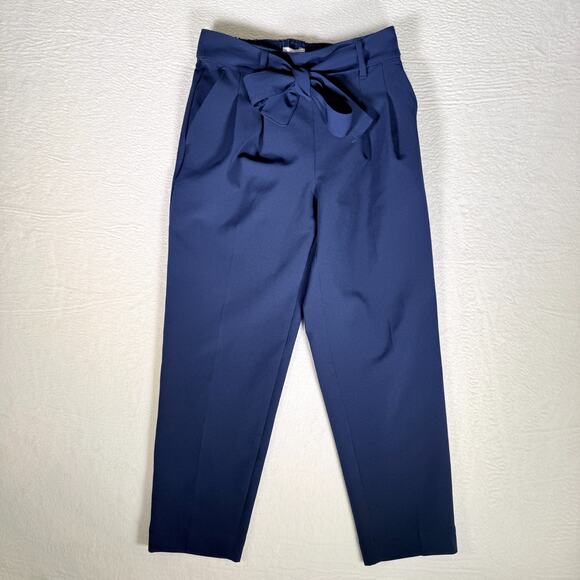 Ann Taylor The Tie Waist Ankle Pant High Rise Size S/P Navy Quiet Luxury Modern - Picture 1 of 9